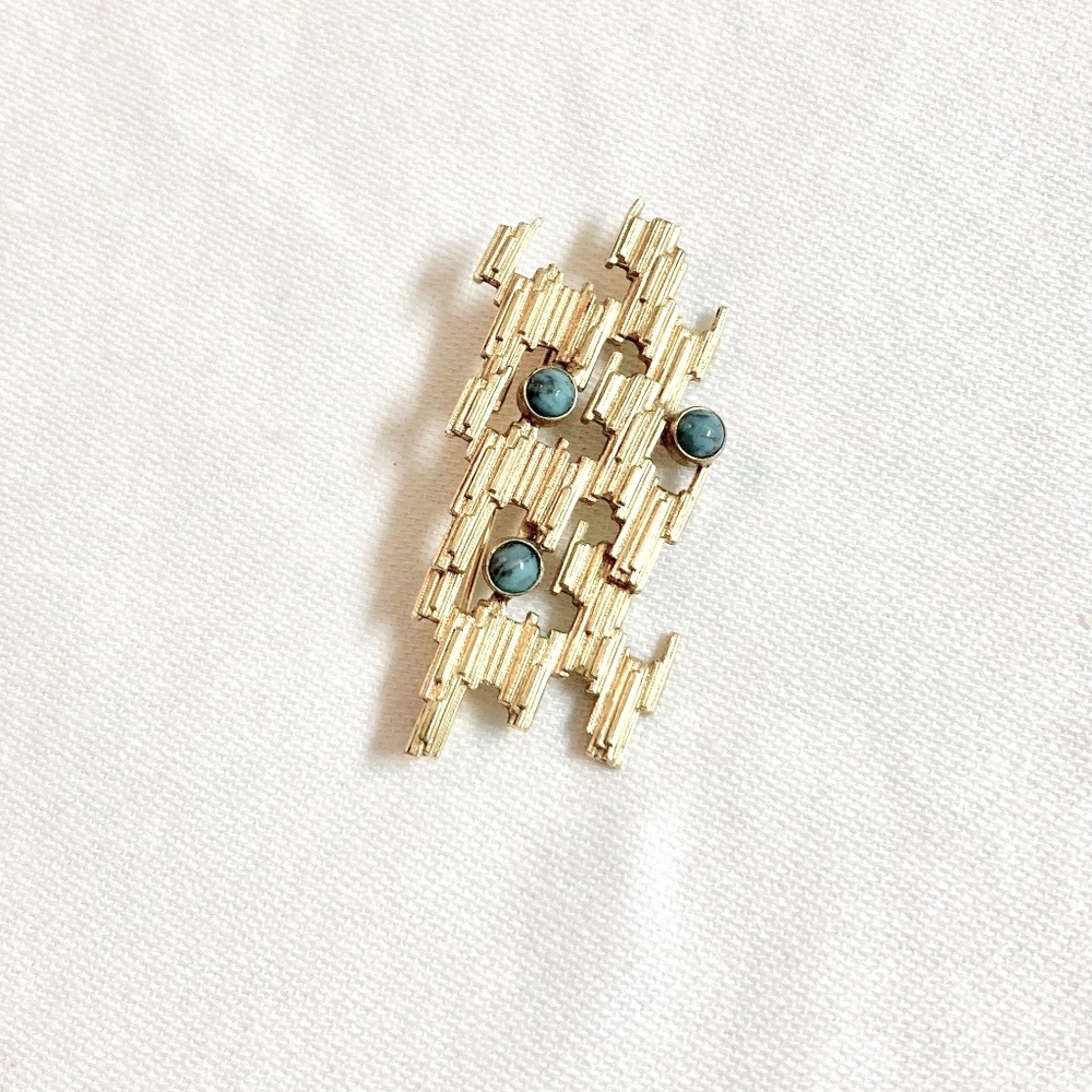Gold Tone and Faux Turquoise Contemporary Brooch By Amerik K&L